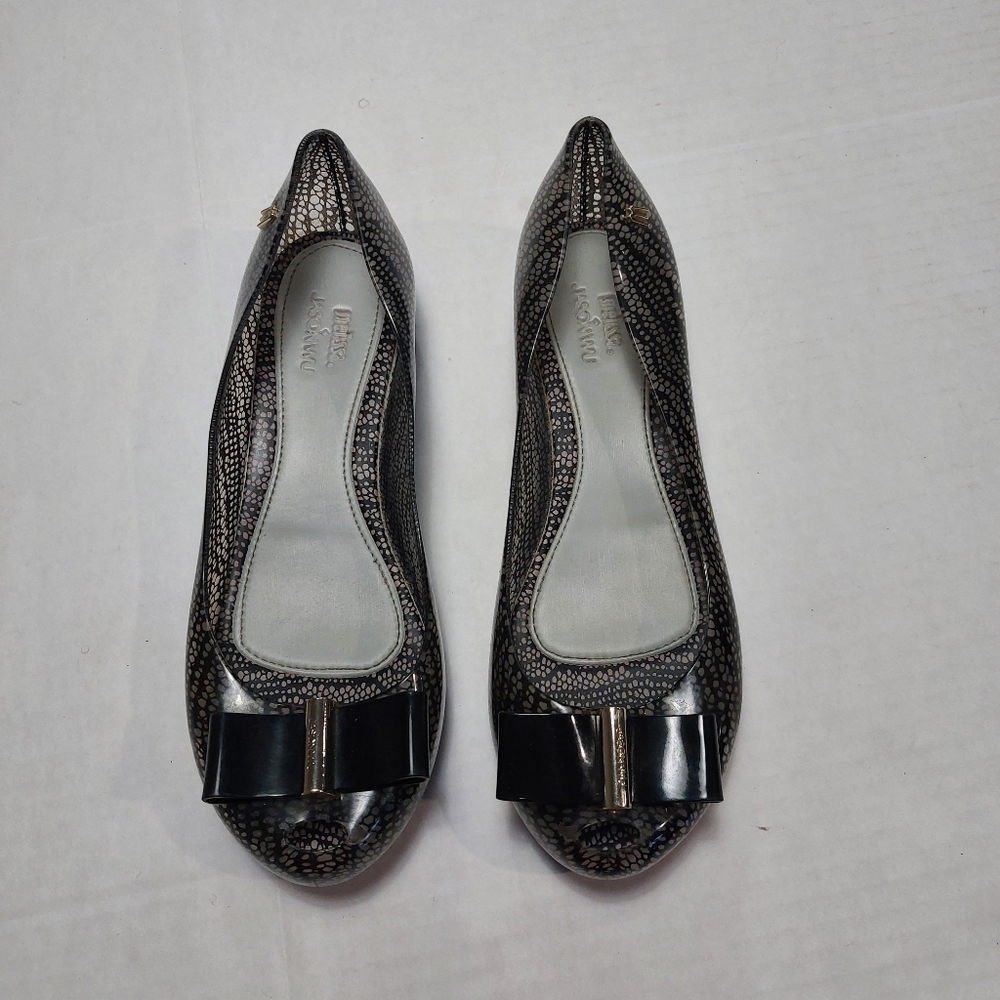 Melissa Jason wu Gray and Black Peep Toe Flats Size 9